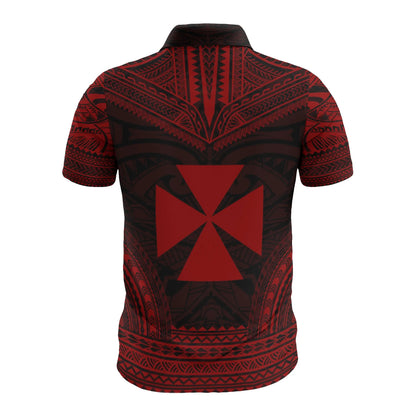Wallis And Futuna Custom Personalised Polo Shirt - Wallis And Futuna Coat Of Arms Polynesian Chief Tattoo Red Version