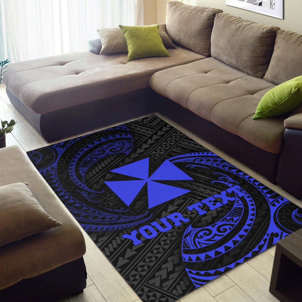 Wallis And Futuna Polynesian Custom Personalised Area Rug - Blue Tribal Wave