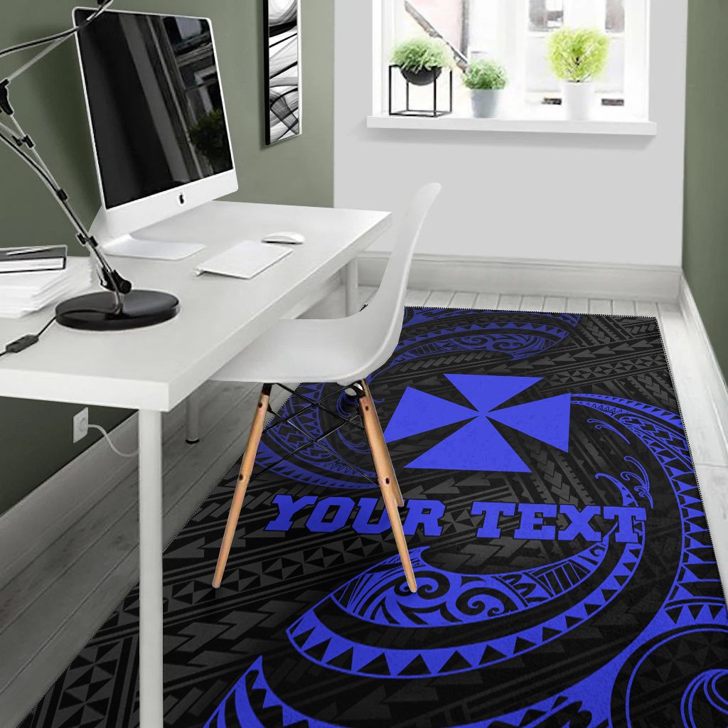 Wallis And Futuna Polynesian Custom Personalised Area Rug - Blue Tribal Wave