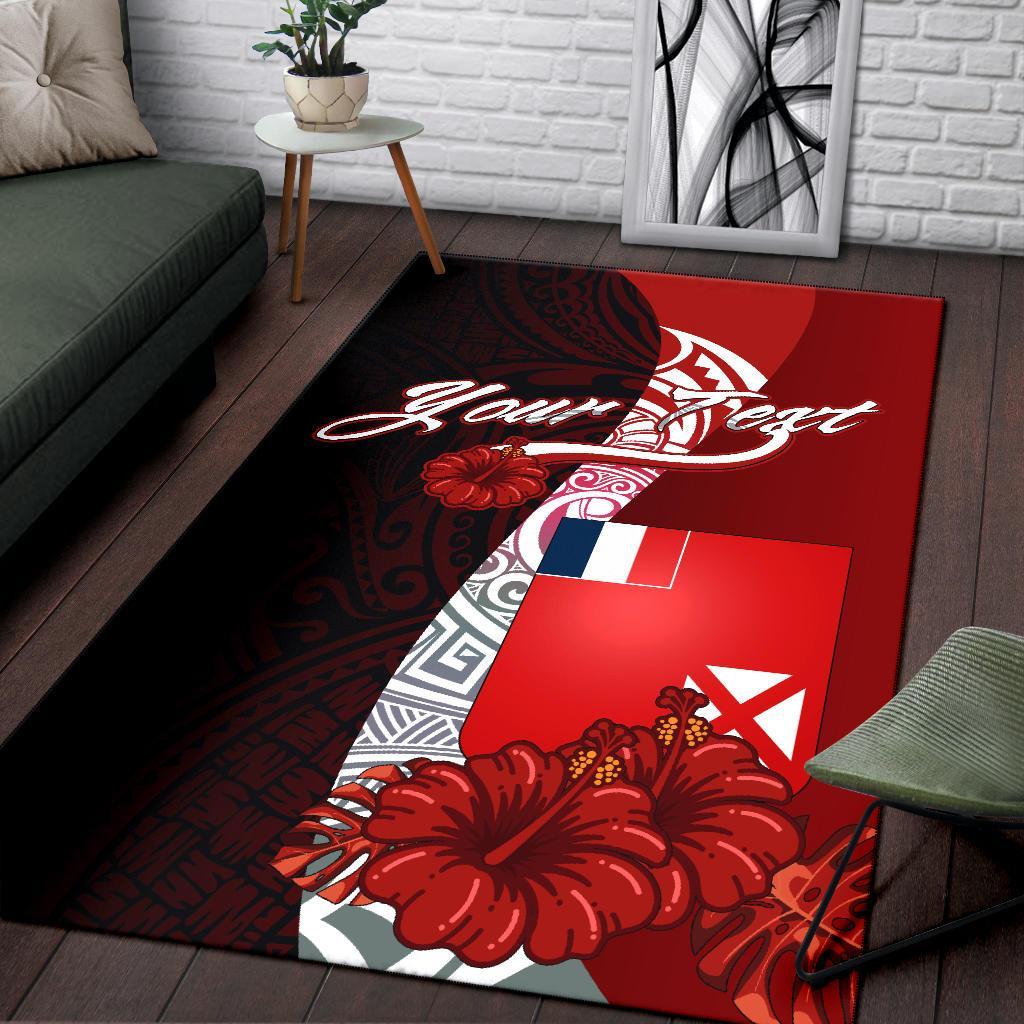Wallis and Futuna Polynesian Custom Personalised Area Rug - Coat Of Arm With Hibiscus