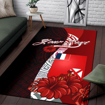 Wallis and Futuna Polynesian Custom Personalised Area Rug - Coat Of Arm With Hibiscus