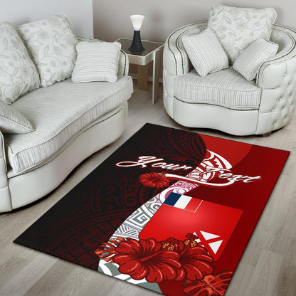 Wallis and Futuna Polynesian Custom Personalised Area Rug - Coat Of Arm With Hibiscus