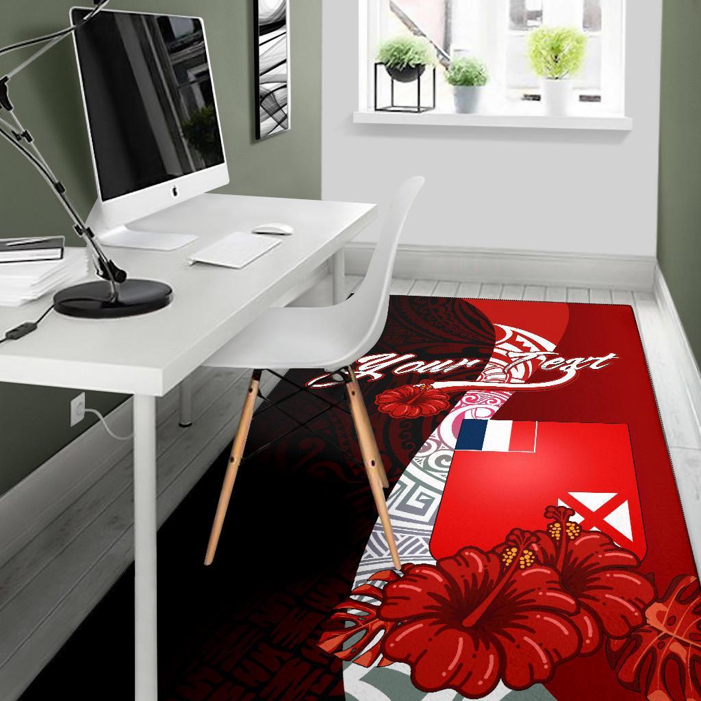 Wallis and Futuna Polynesian Custom Personalised Area Rug - Coat Of Arm With Hibiscus