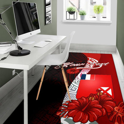 Wallis and Futuna Polynesian Custom Personalised Area Rug - Coat Of Arm With Hibiscus