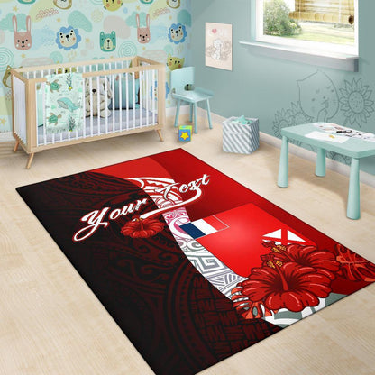 Wallis and Futuna Polynesian Custom Personalised Area Rug - Coat Of Arm With Hibiscus