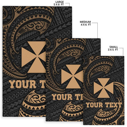 Wallis and Futuna Polynesian Custom Personalised Area Rug - Gold Tribal Wave