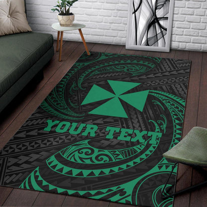Wallis And Futuna Polynesian Custom Personalised Area Rug - Green Tribal Wave