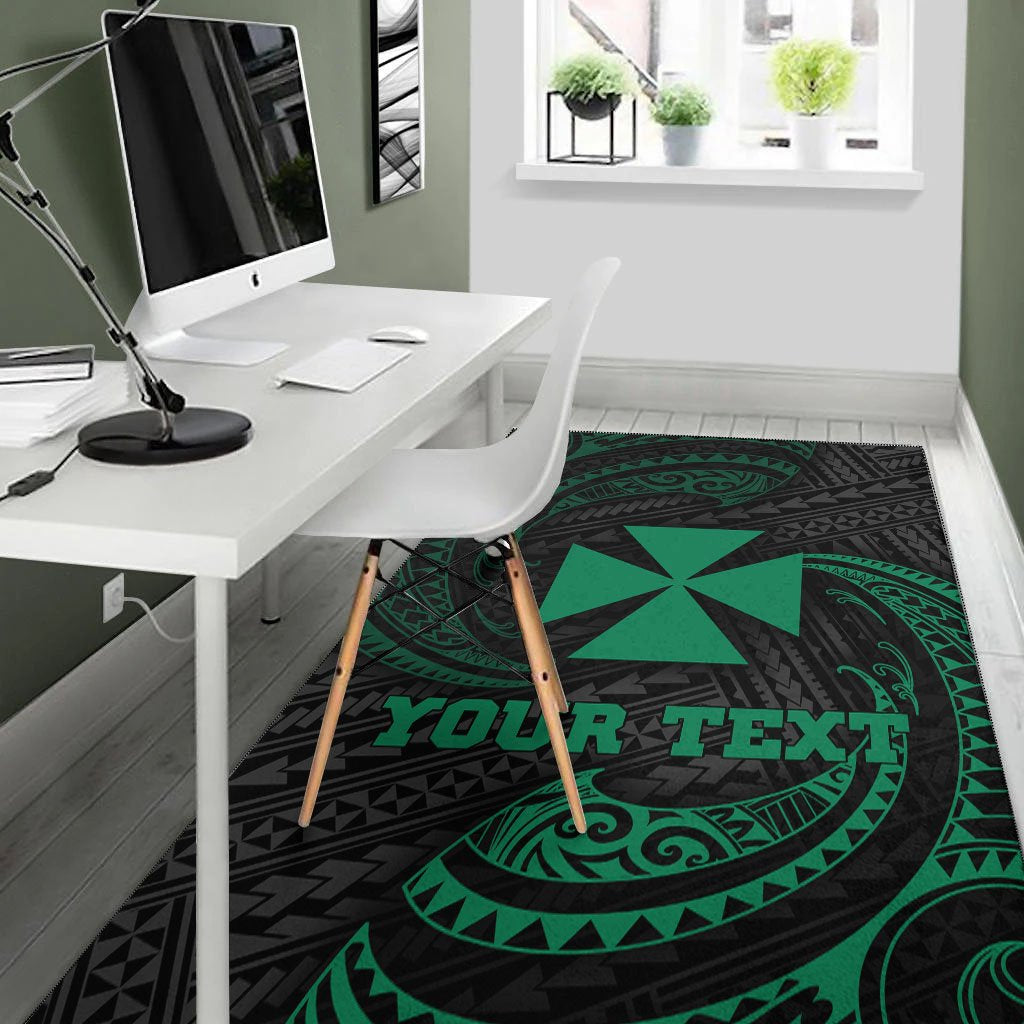 Wallis And Futuna Polynesian Custom Personalised Area Rug - Green Tribal Wave