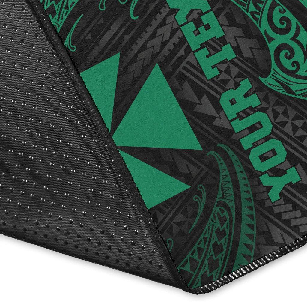 Wallis And Futuna Polynesian Custom Personalised Area Rug - Green Tribal Wave