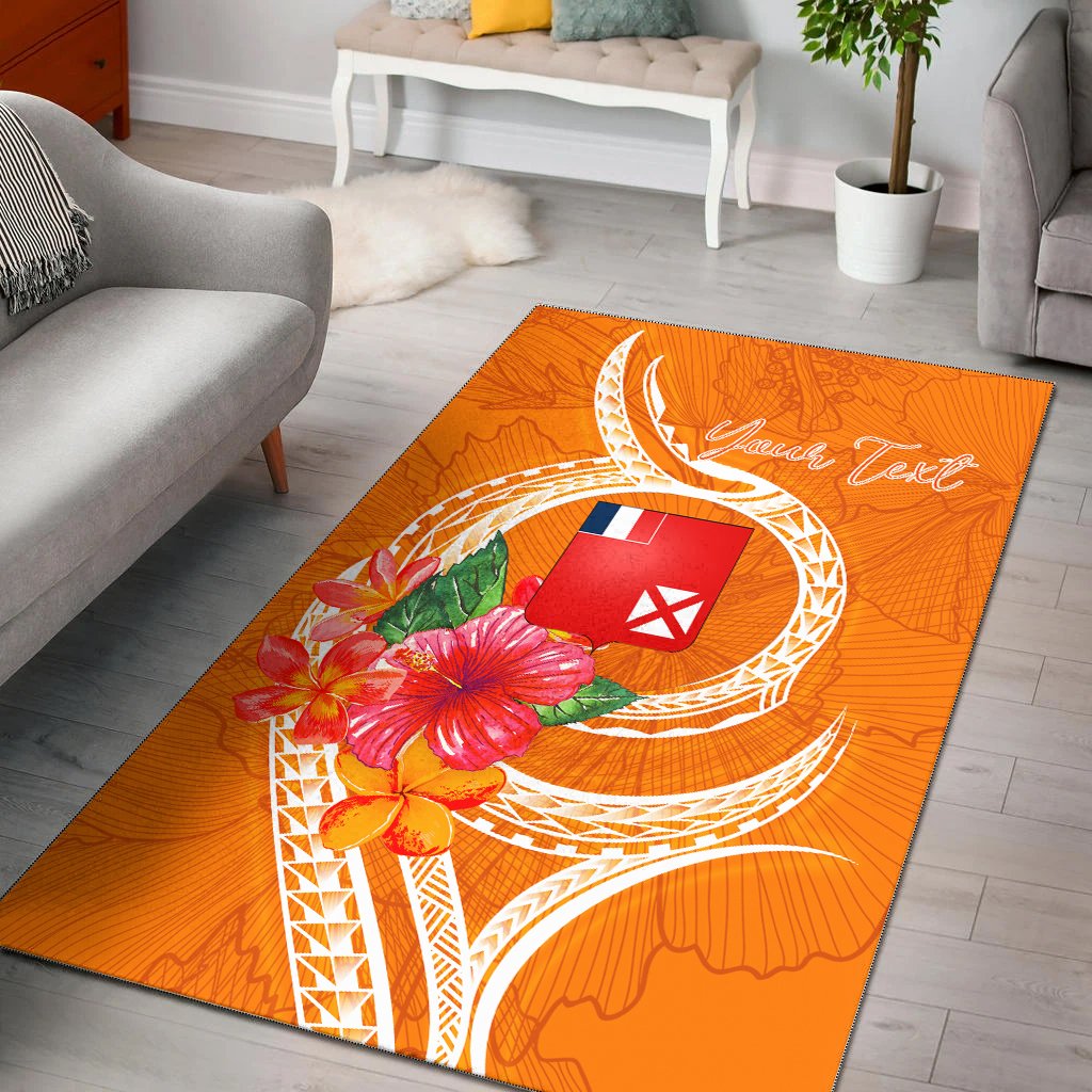 Wallis And Futuna Polynesian Custom Personalised Area Rug - Orange Floral With Seal