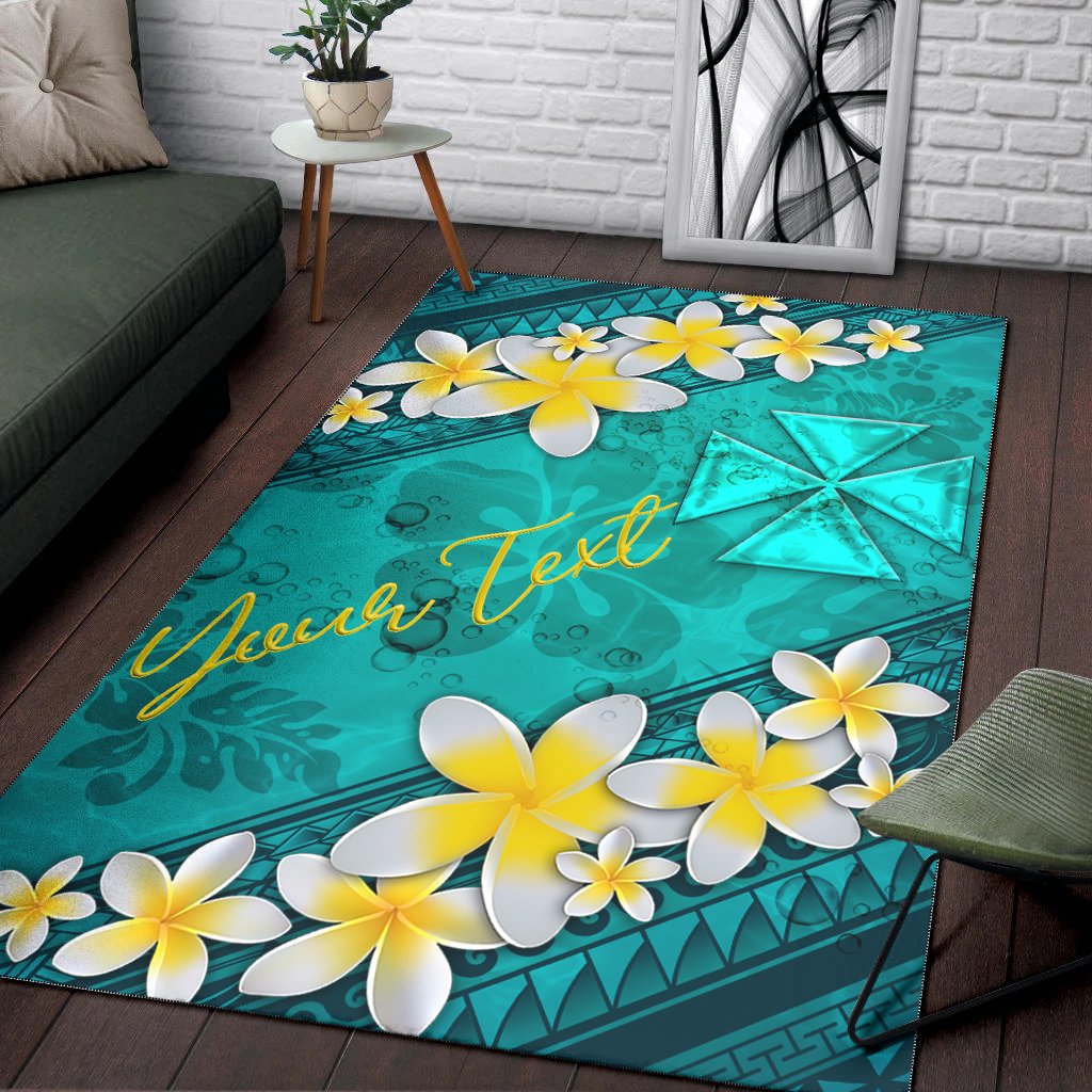 Wallis And Futuna Polynesian Custom Personalised Area Rug - Plumeria With Blue Ocean