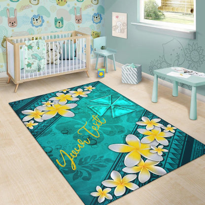 Wallis And Futuna Polynesian Custom Personalised Area Rug - Plumeria With Blue Ocean
