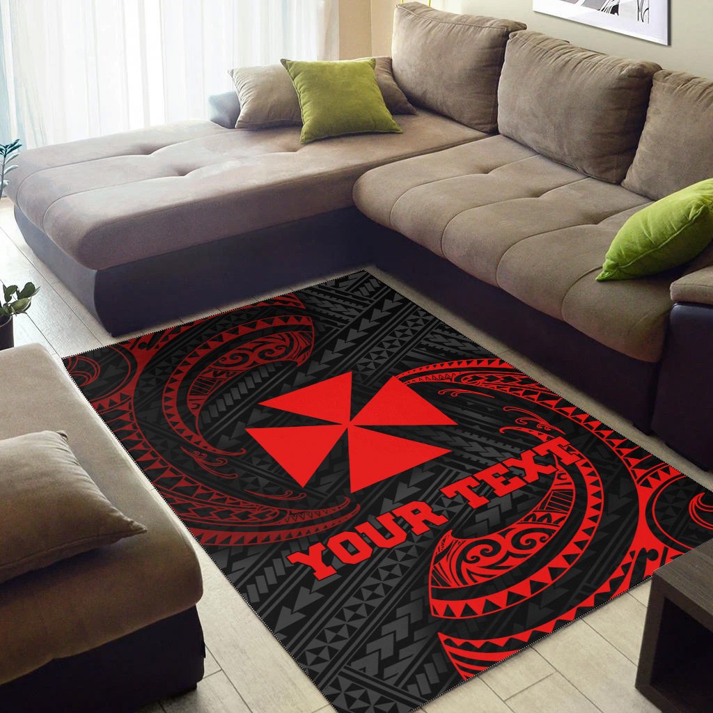 Wallis And Futuna Polynesian Custom Personalised Area Rug - Red Tribal Wave