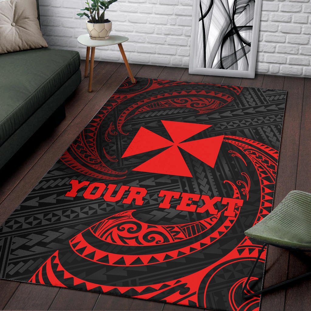 Wallis And Futuna Polynesian Custom Personalised Area Rug - Red Tribal Wave