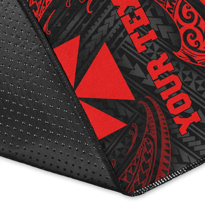 Wallis And Futuna Polynesian Custom Personalised Area Rug - Red Tribal Wave