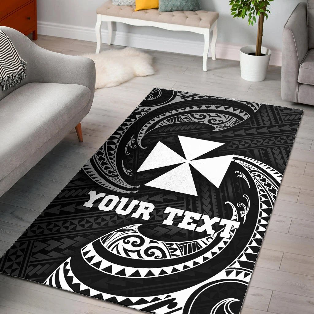 Wallis And Futuna Polynesian Custom Personalised Area Rug - White Tribal Wave