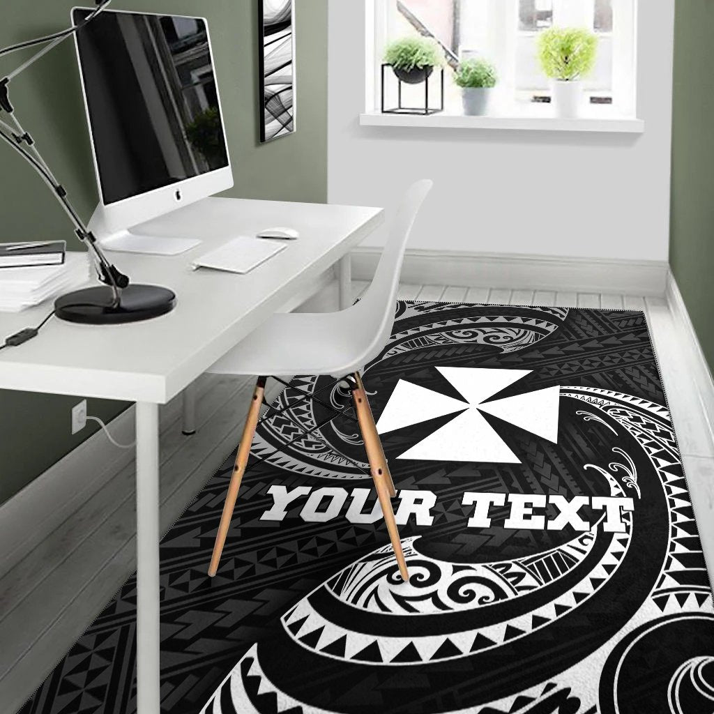 Wallis And Futuna Polynesian Custom Personalised Area Rug - White Tribal Wave