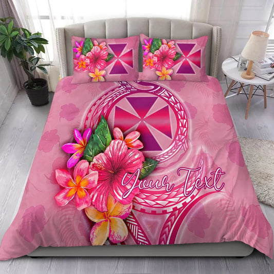 Wallis And Futuna Polynesian Custom Personalised Bedding Set - Floral With Seal Pink