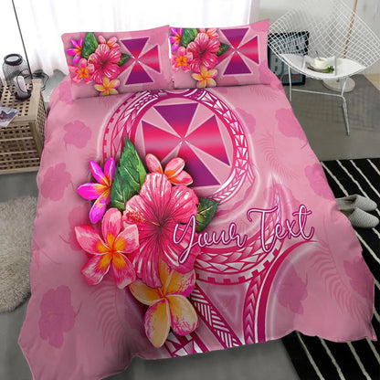 Wallis And Futuna Polynesian Custom Personalised Bedding Set - Floral With Seal Pink