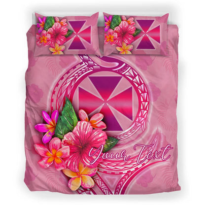 Wallis And Futuna Polynesian Custom Personalised Bedding Set - Floral With Seal Pink