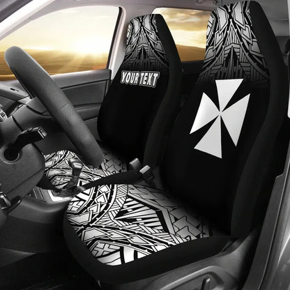 Wallis and Futuna Custom Personalised Car Seat Covers - Wallis and Futuna Coat Of Arms Polynesian Tattoo Fog Black