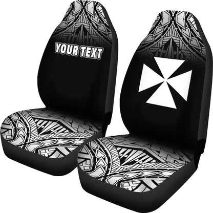 Wallis and Futuna Custom Personalised Car Seat Covers - Wallis and Futuna Coat Of Arms Polynesian Tattoo Fog Black
