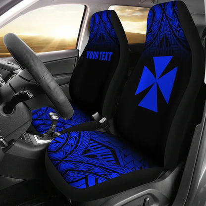 Wallis and Futuna Custom Personalised Car Seat Covers - Wallis and Futuna Coat Of Arms Polynesian Tattoo Fog Blue