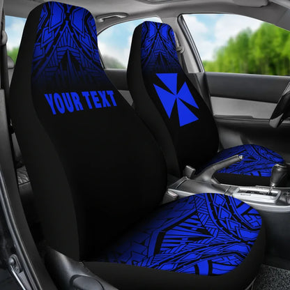 Wallis and Futuna Custom Personalised Car Seat Covers - Wallis and Futuna Coat Of Arms Polynesian Tattoo Fog Blue