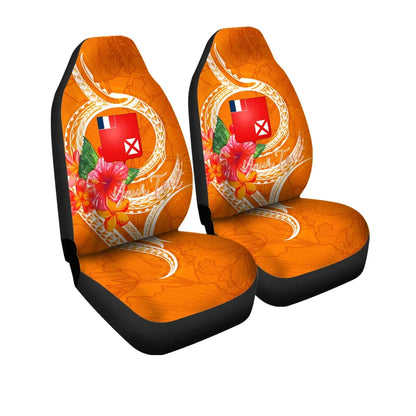 Wallis And Futuna Polynesian Custom Personalised Car Seat Covers - Orange Floral With Seal