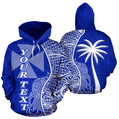 Wallis and Futuna Polynesian Custom Personalised Hoodie Coconut Blue