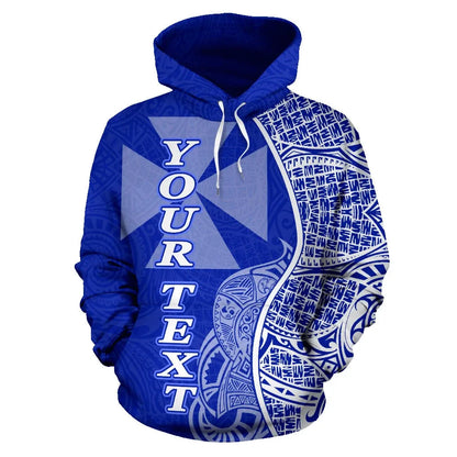 Wallis and Futuna Polynesian Custom Personalised Hoodie Coconut Blue