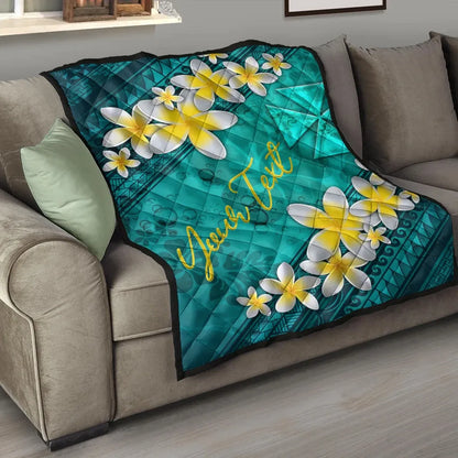Wallis And Futuna Polynesian Custom Personalised Quilt - Plumeria With Blue Ocean