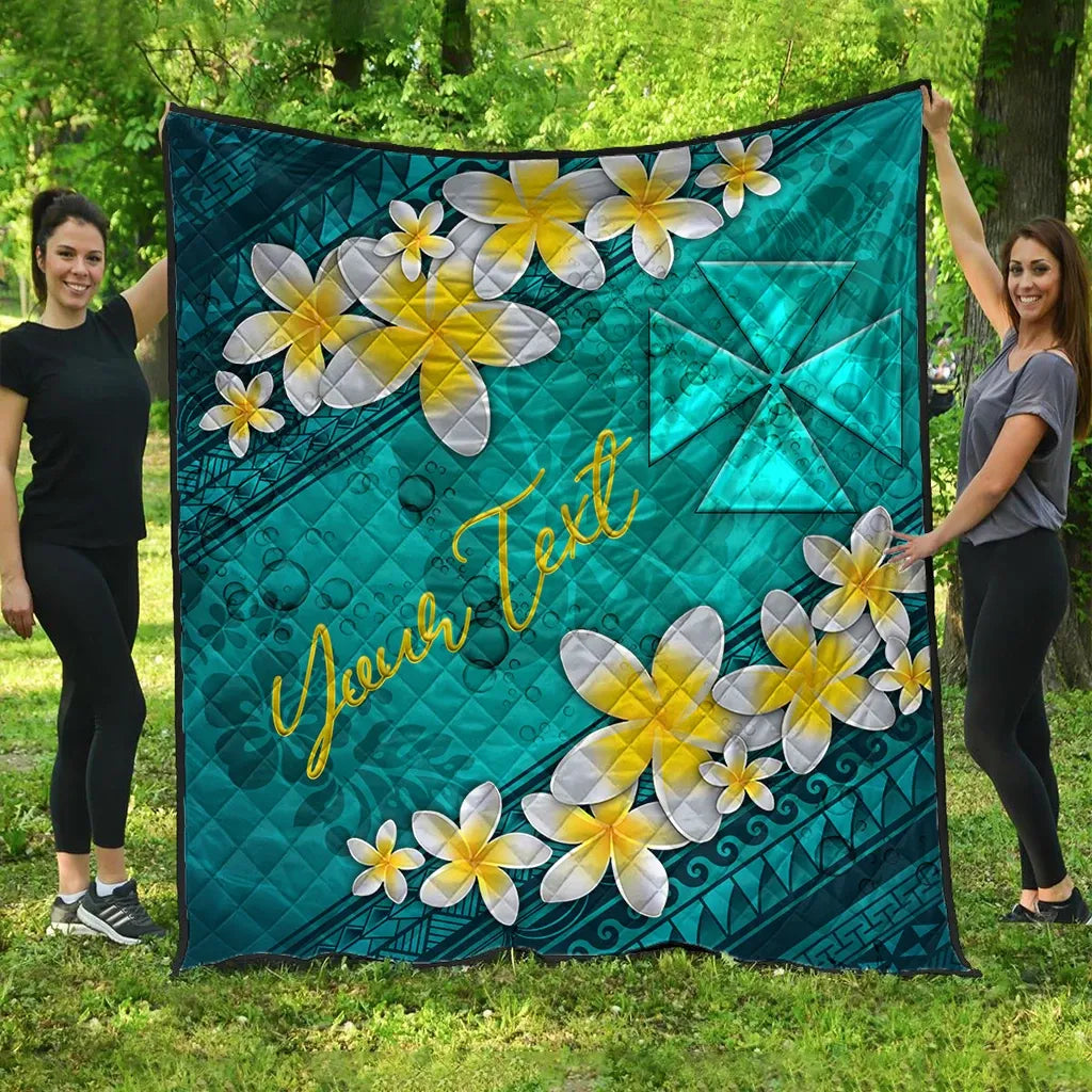 Wallis And Futuna Polynesian Custom Personalised Quilt - Plumeria With Blue Ocean