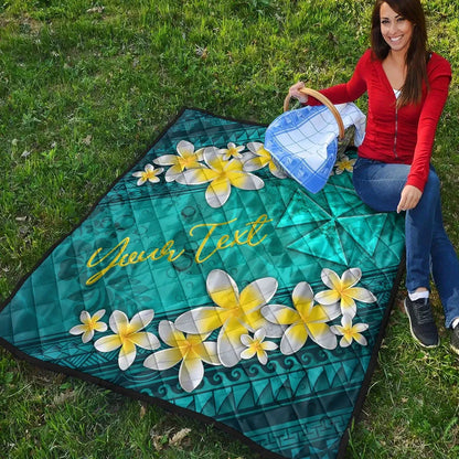 Wallis And Futuna Polynesian Custom Personalised Quilt - Plumeria With Blue Ocean