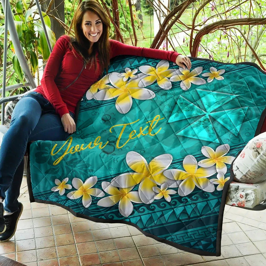Wallis And Futuna Polynesian Custom Personalised Quilt - Plumeria With Blue Ocean