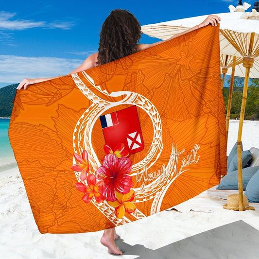 Wallis And Futuna Polynesian Custom Personalised Sarong - Orange Floral With Seal