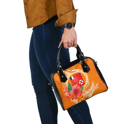 Wallis And Futuna Polynesian Custom Personalised Shoulder Handbag - Orange Floral With Seal