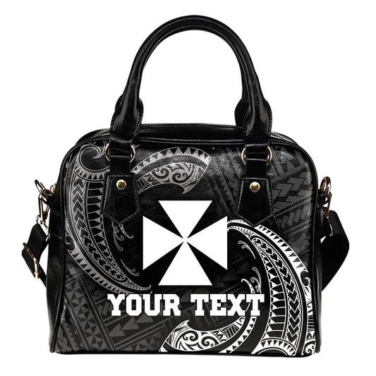 Wallis And Futuna Polynesian Custom Personalised Shoulder Handbag - White Tribal Wave