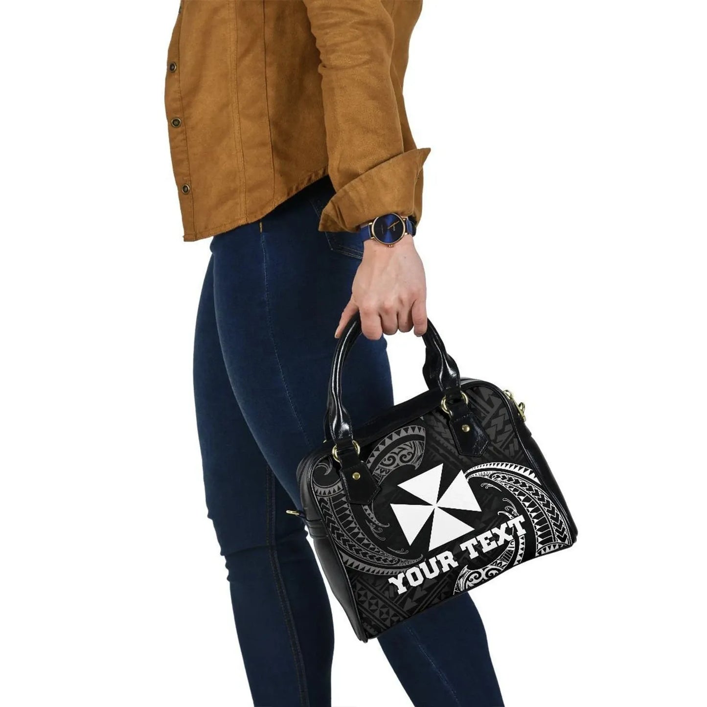 Wallis And Futuna Polynesian Custom Personalised Shoulder Handbag - White Tribal Wave