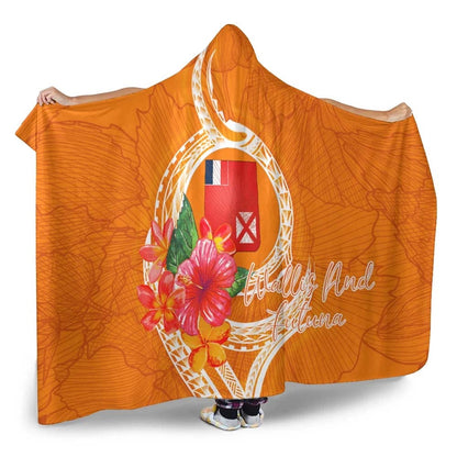 Wallis And Futuna Polynesian Hooded Blanket - Orange Floral With Seal