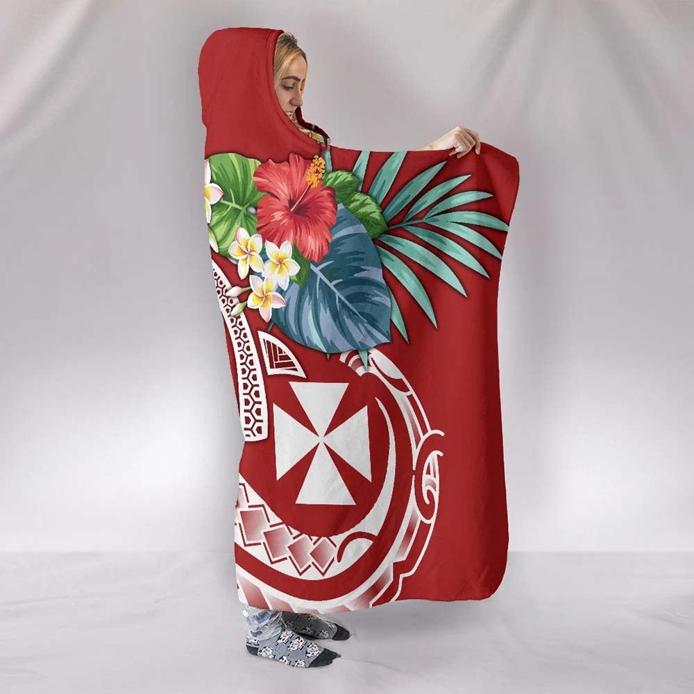 Wallis and Futuna Polynesian Hooded Blanket - Summer Plumeria (Red)