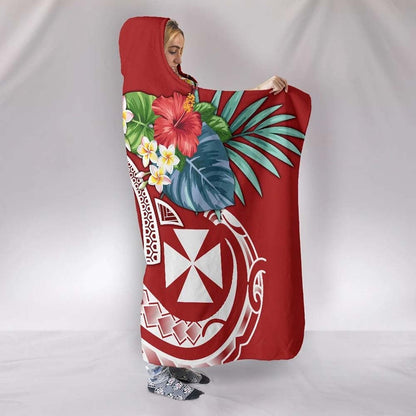 Wallis and Futuna Polynesian Hooded Blanket - Summer Plumeria (Red)