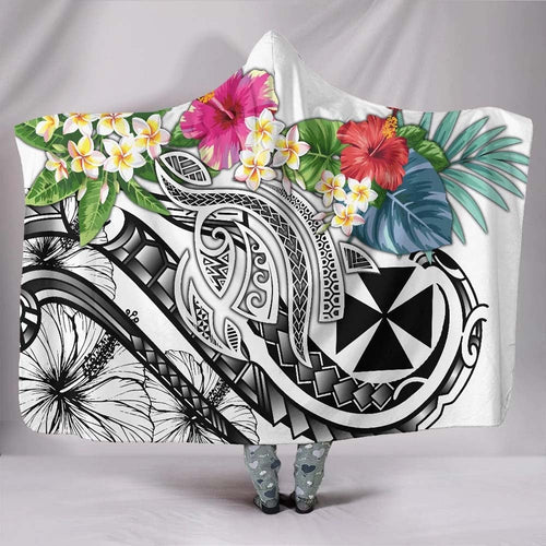 Wallis and Futuna Polynesian Hooded Blanket - Summer Plumeria (White)