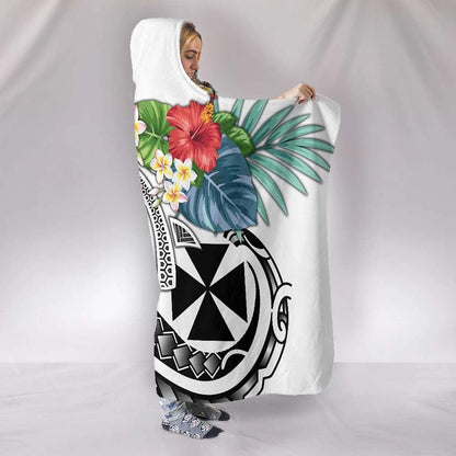Wallis and Futuna Polynesian Hooded Blanket - Summer Plumeria (White)