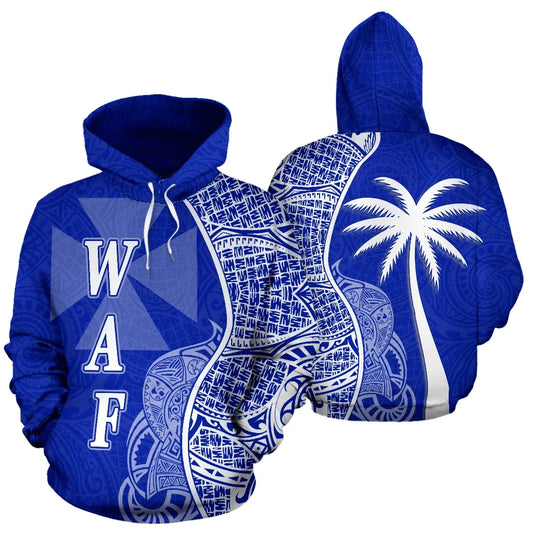 Wallis And Futuna Polynesian Hoodie Coconut Tree Blue