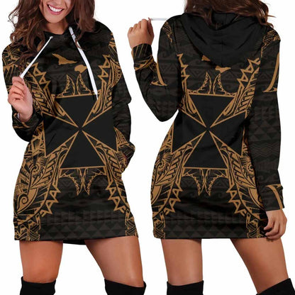 Wallis And Futuna Polynesian Hoodie Dress Map Gold