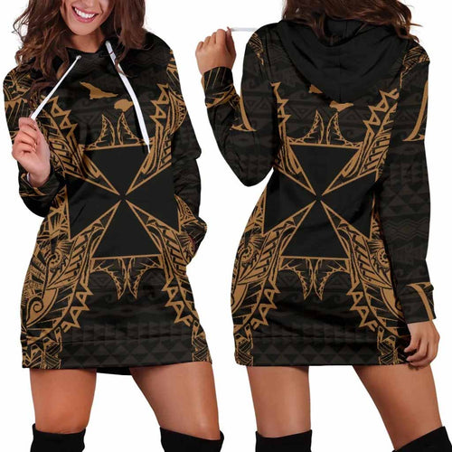 Wallis And Futuna Polynesian Hoodie Dress Map Gold