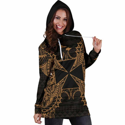 Wallis And Futuna Polynesian Hoodie Dress Map Gold