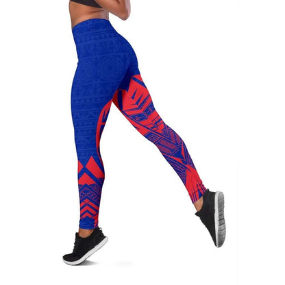 Wallis And Futuna Polynesian Legging - Polynesian Tattoo Flag Version