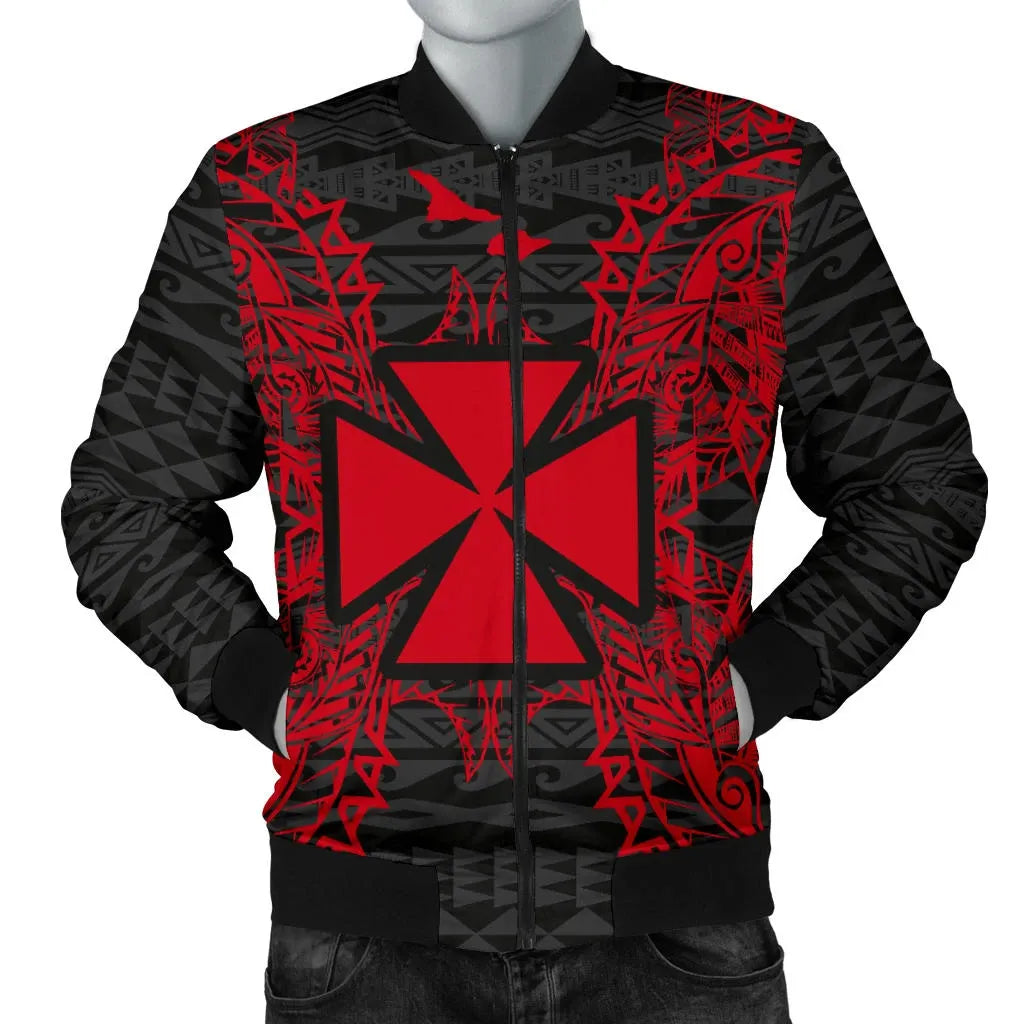 Wallis And Futuna Polynesian Bomber Jacket Map Red